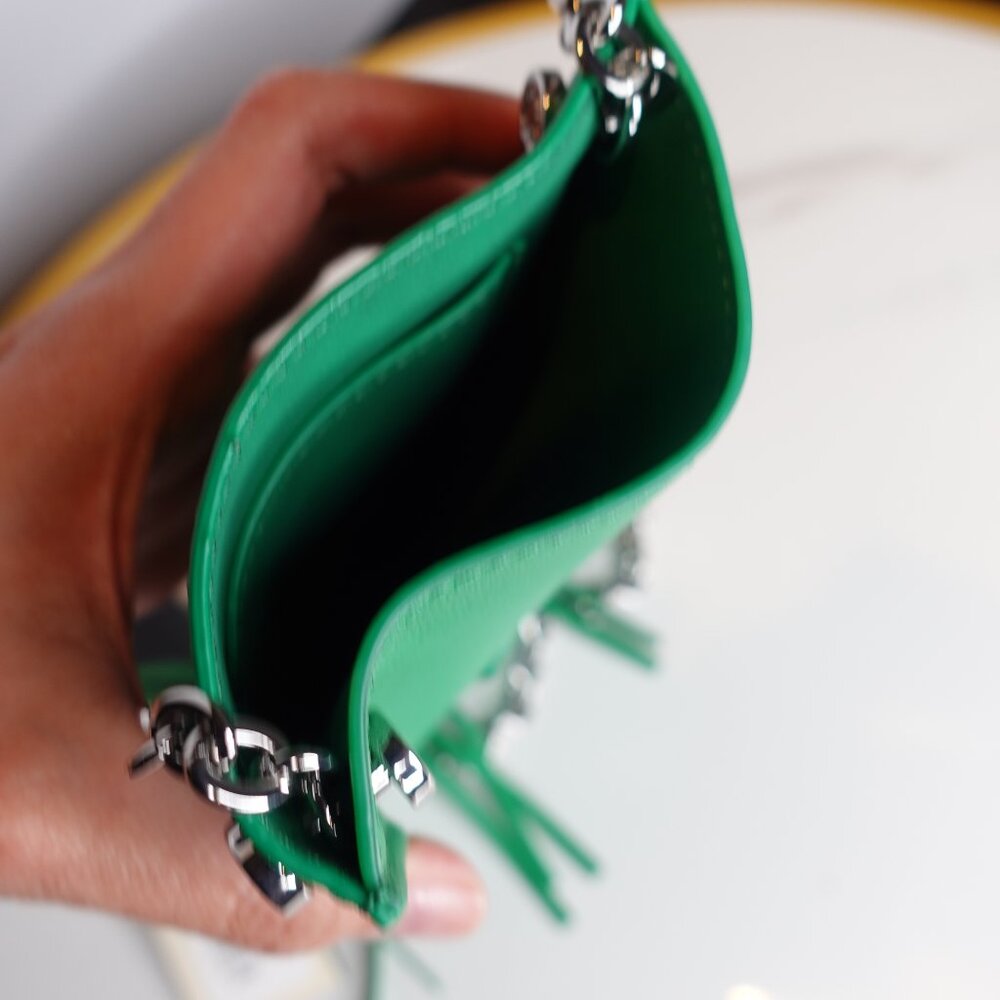 MAJE Leather Fringe chain strapped Phone Bag In green NEW - Picture 6 of 7